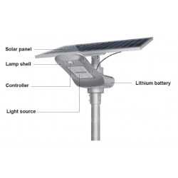 Lampadaire solaire - LED autonome 100w - panneau de 30W