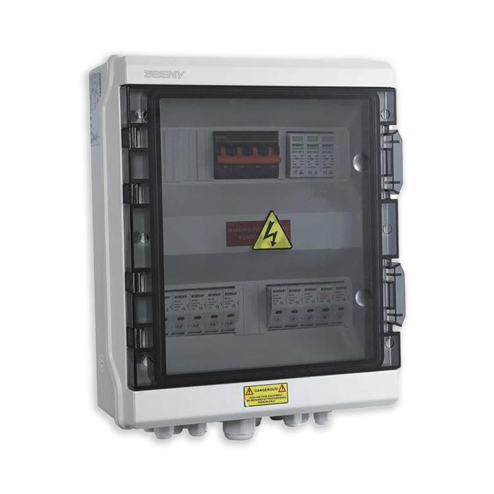 Caja de conexión en paralelo con 5 entradas, pararrayos y seccionador + 2 m de cable de 16².