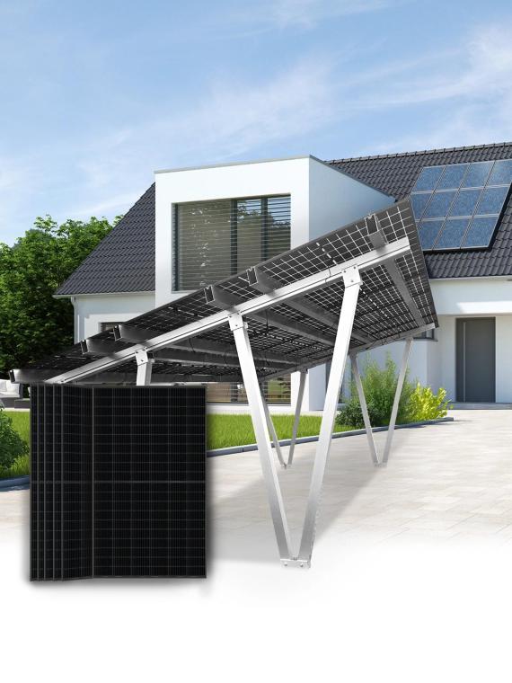 Aluminium photovoltaic carport + 15 solar panels 450Wp