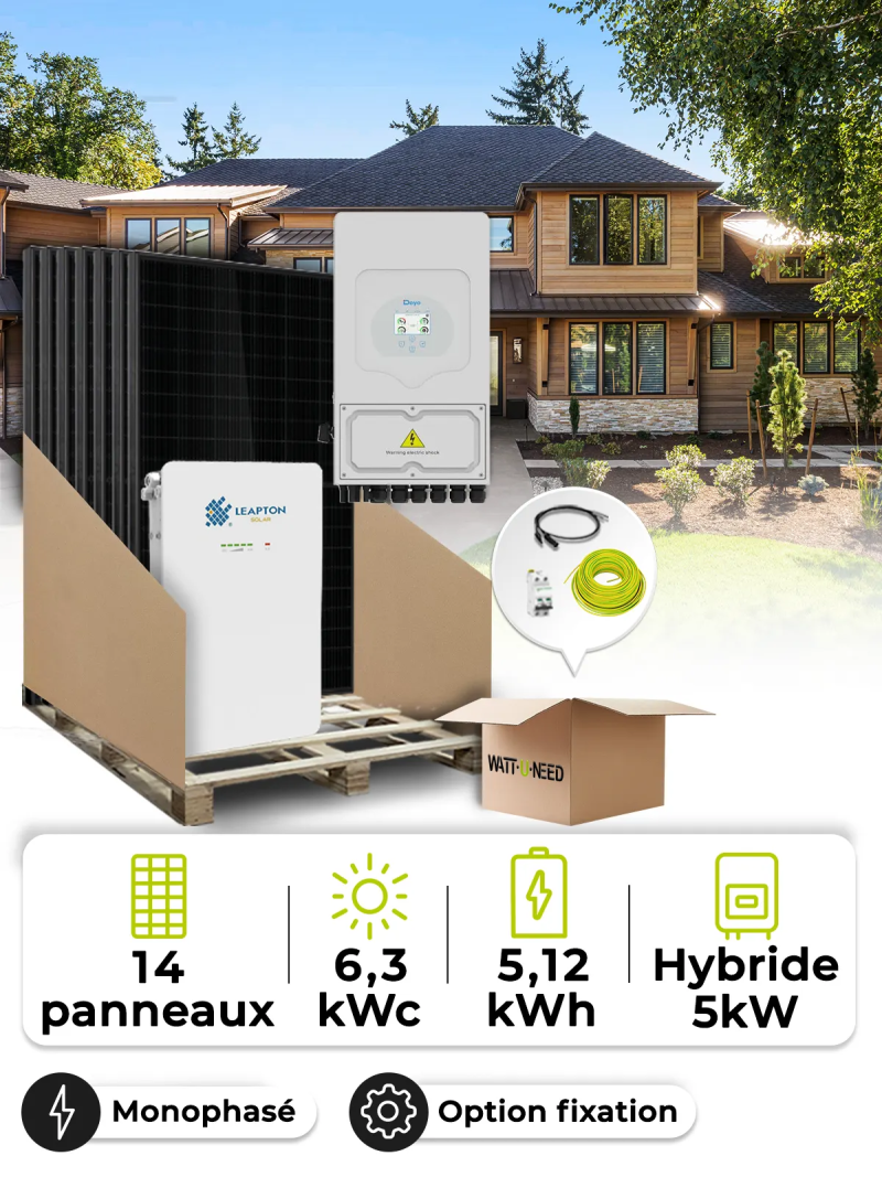 Kit Solaire Autoconsommation 6,3 kWc – Mono 5 kW – Batterie 5,12 kWh