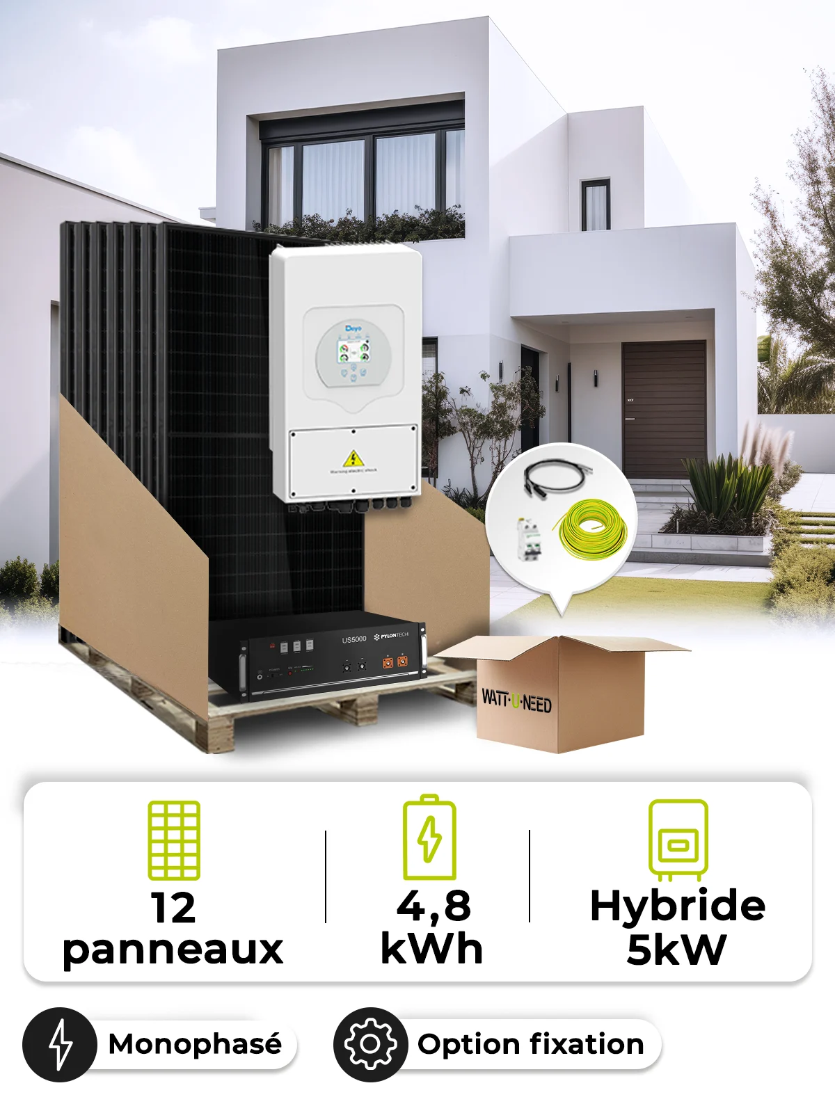 Kit Solaire 5,4kWc Mono 5kW + Batterie 4,8kWh