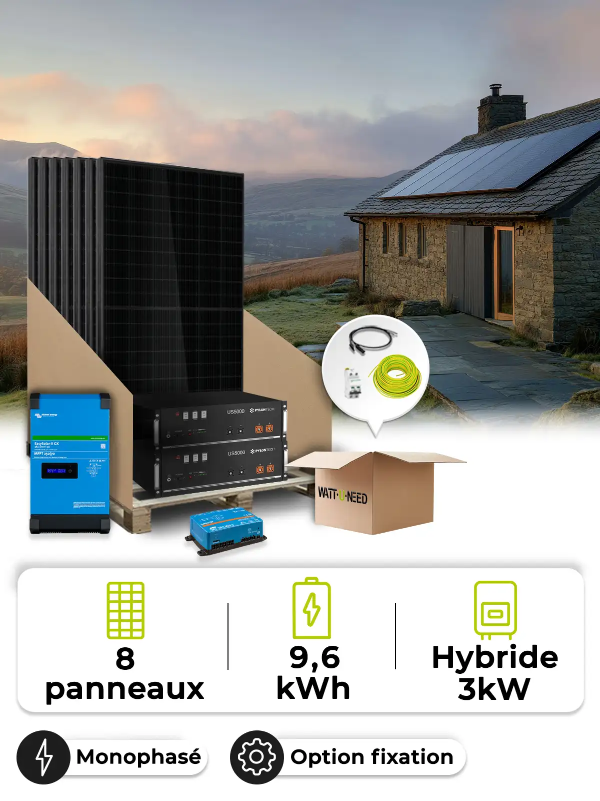 Kit solar para emplazamientos aislados 3,6 kWp Mono 3 kW +