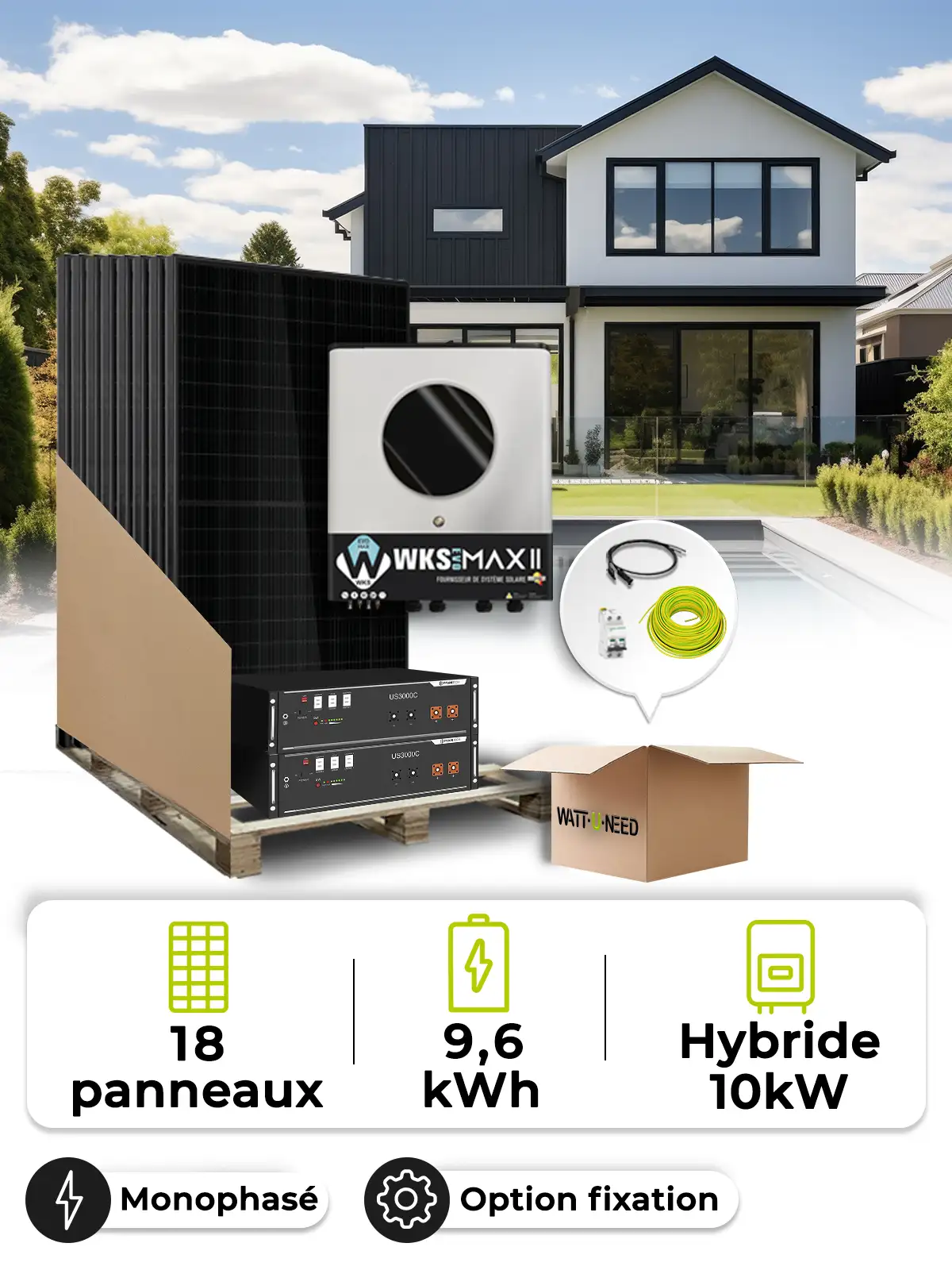 Zonne-energieset 8,1 kWp Mono 10 kW + batterij 9,6 kWh
