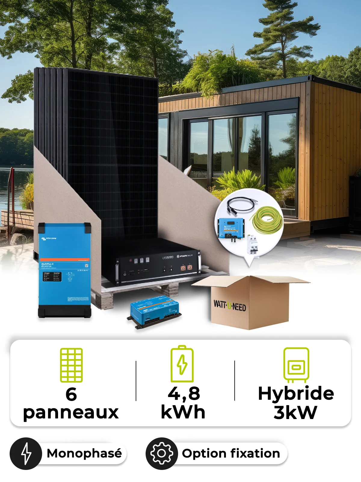 Kit Solaire 1,8kWc Mono 2kW + Batterie 4,8kWh Victron