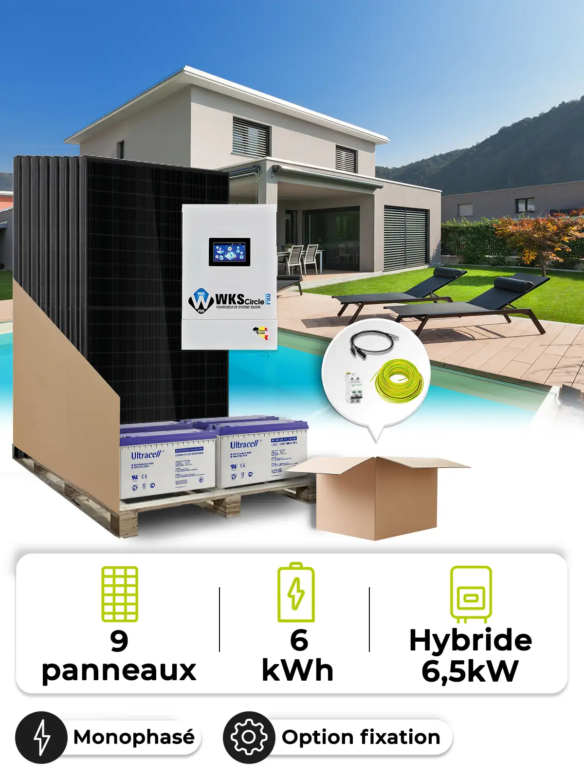 Kit solar 4,1 kWp Mono 6,5 kW + batería de plomo