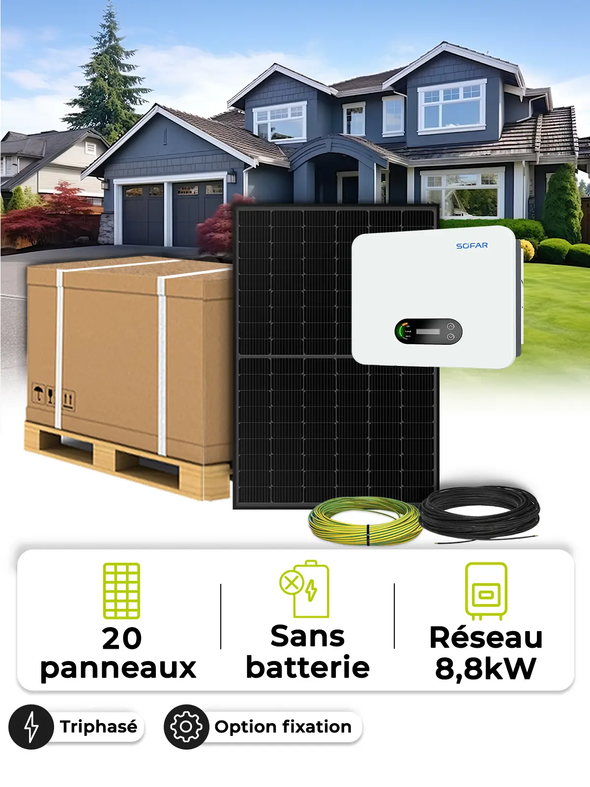 Kit 20 panneaux autoconsommation / réinjection 8800W sans stockage