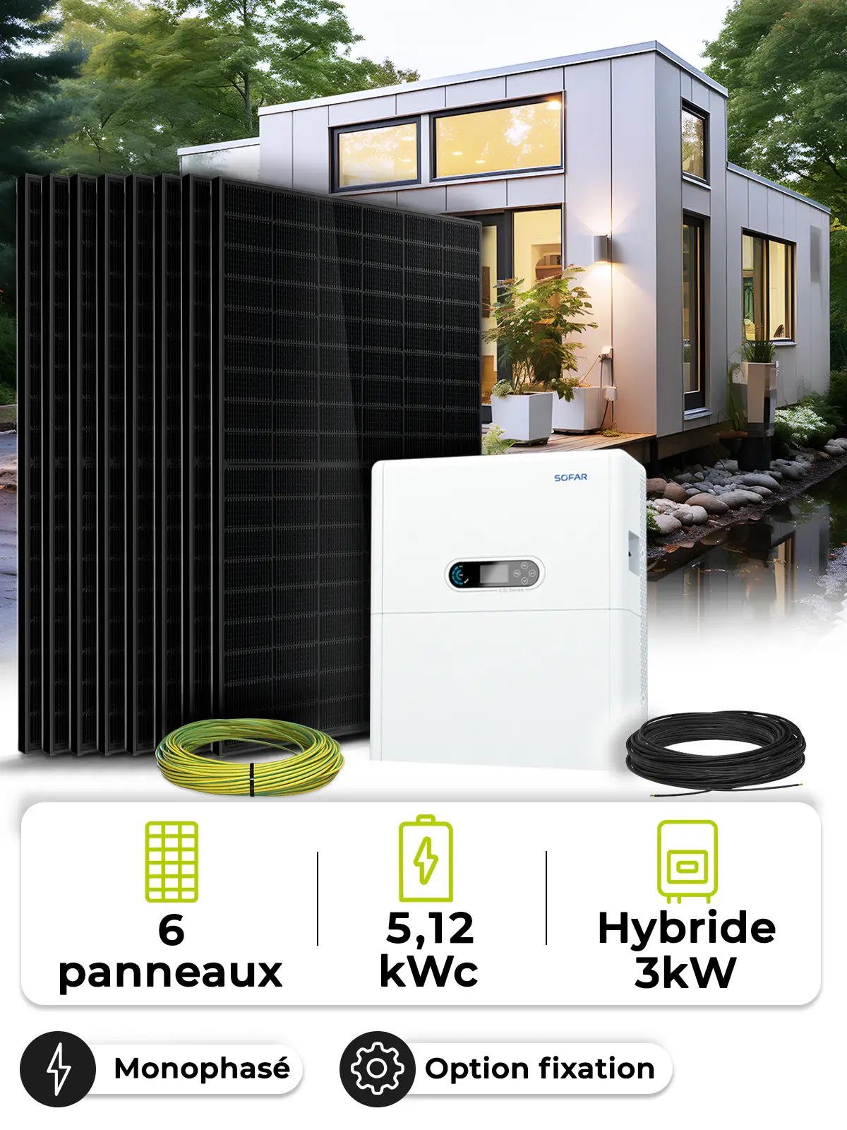 Kit solar Sofar ESI de 2,7 kWc + BTS 5K 5,12 kWh