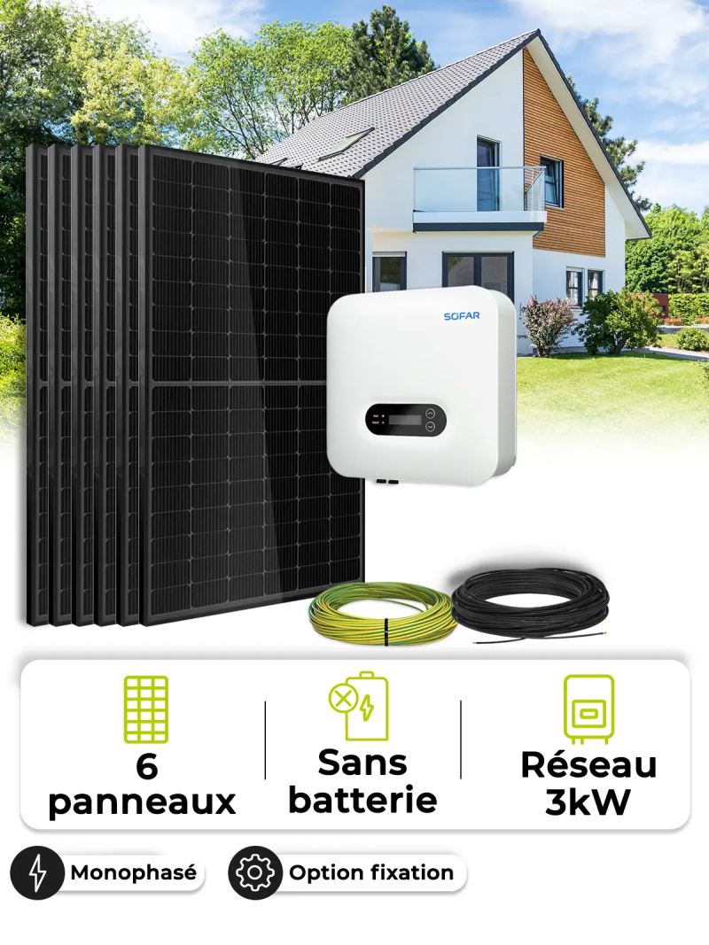 Kit Solaire Autoconsommation / Réinjection 3 kWc – Mono 3,0 kVA – sans stockage