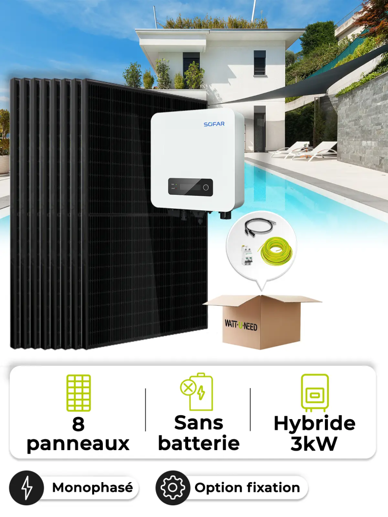 Kit Solaire Autoconsommation / Zéro injection 3,6 kWc – Mono 3,0 kVA – sans stockage