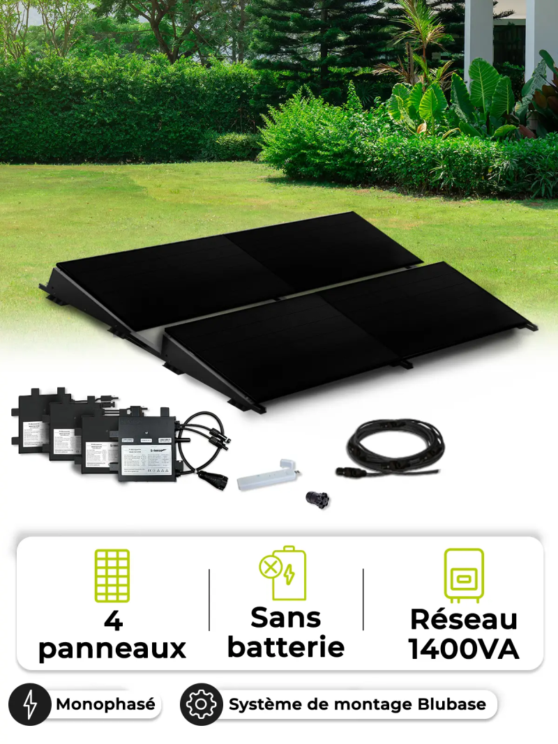 Solar-Set für Eigenverbrauch/Netzeinspeisung 1,8 kWp – Mono 1,4 kVA – ohne Speichersystem – BluBase Connect