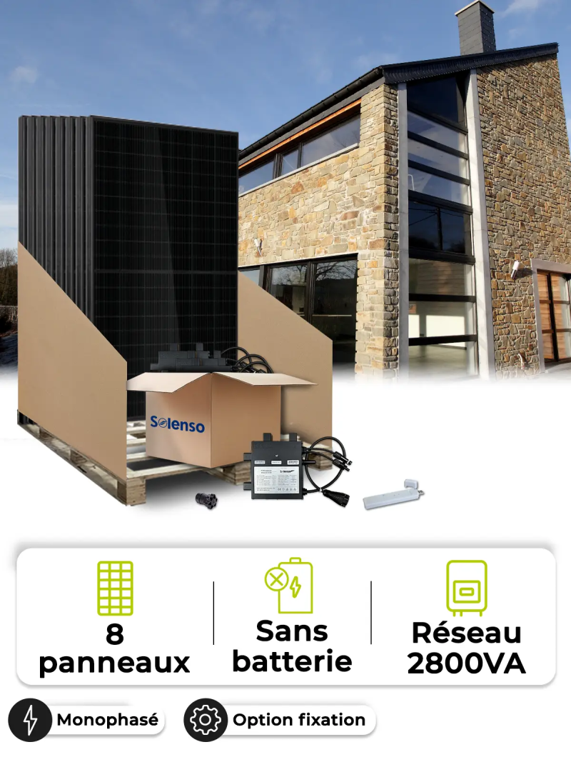 Kit Solaire Autoconsommation / Réinjection 3,6 kWc – Mono 2,8 kVA – sans stockage