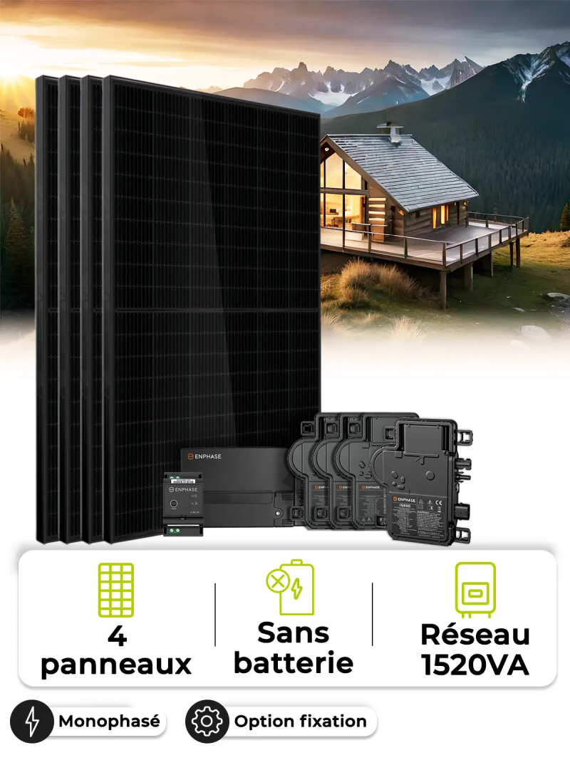 Kit Solaire Autoconsommation / Réinjection 1,8 kWc – Mono 1,52 kVA – sans stockage
