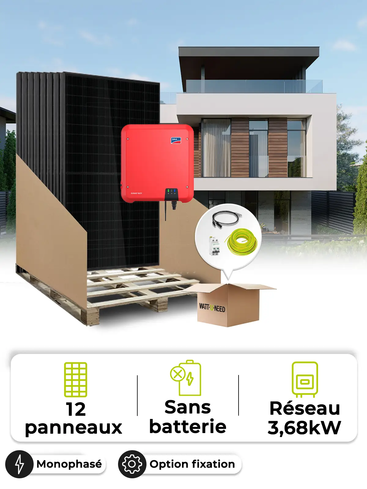 Kit 12 paneles autoconsumo/reinyección 3000W SMA sin almacenaje