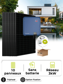 Kit Solaire Autoconsommation / Réinjection 4,5 kWc – Tri 3,0 kVA – sans stockage