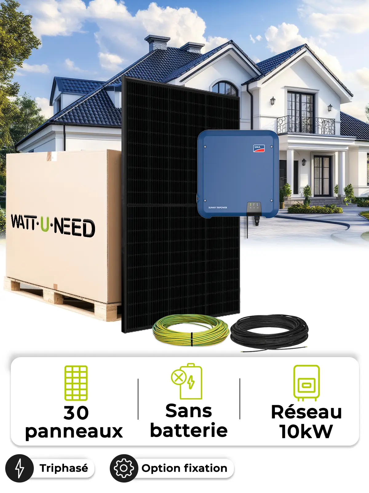Kit 30 panels self-consumption / reinjection tri 10kW SMA without stor