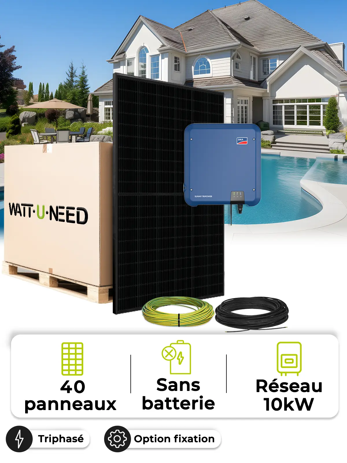 Kit 40 paneles autoconsumo/reinyección tri 10kW SMA sin almacenaje