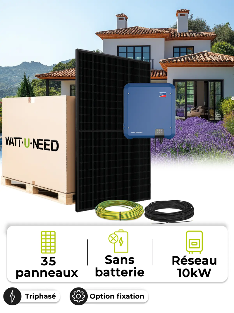 Kit Solaire Autoconsommation / Réinjection 15,8 kWc – Tri 10,0 kVA – sans stockage