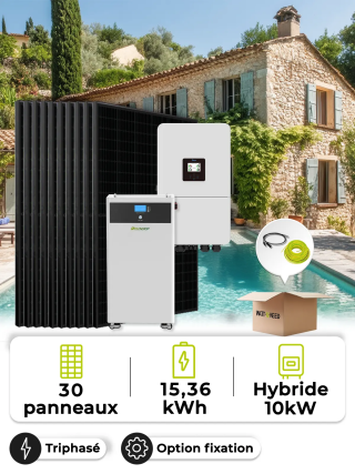 Kit Solaire Autoconsommation 13,5 kWc – Tri 10 kW – Batterie 15,36 kWh