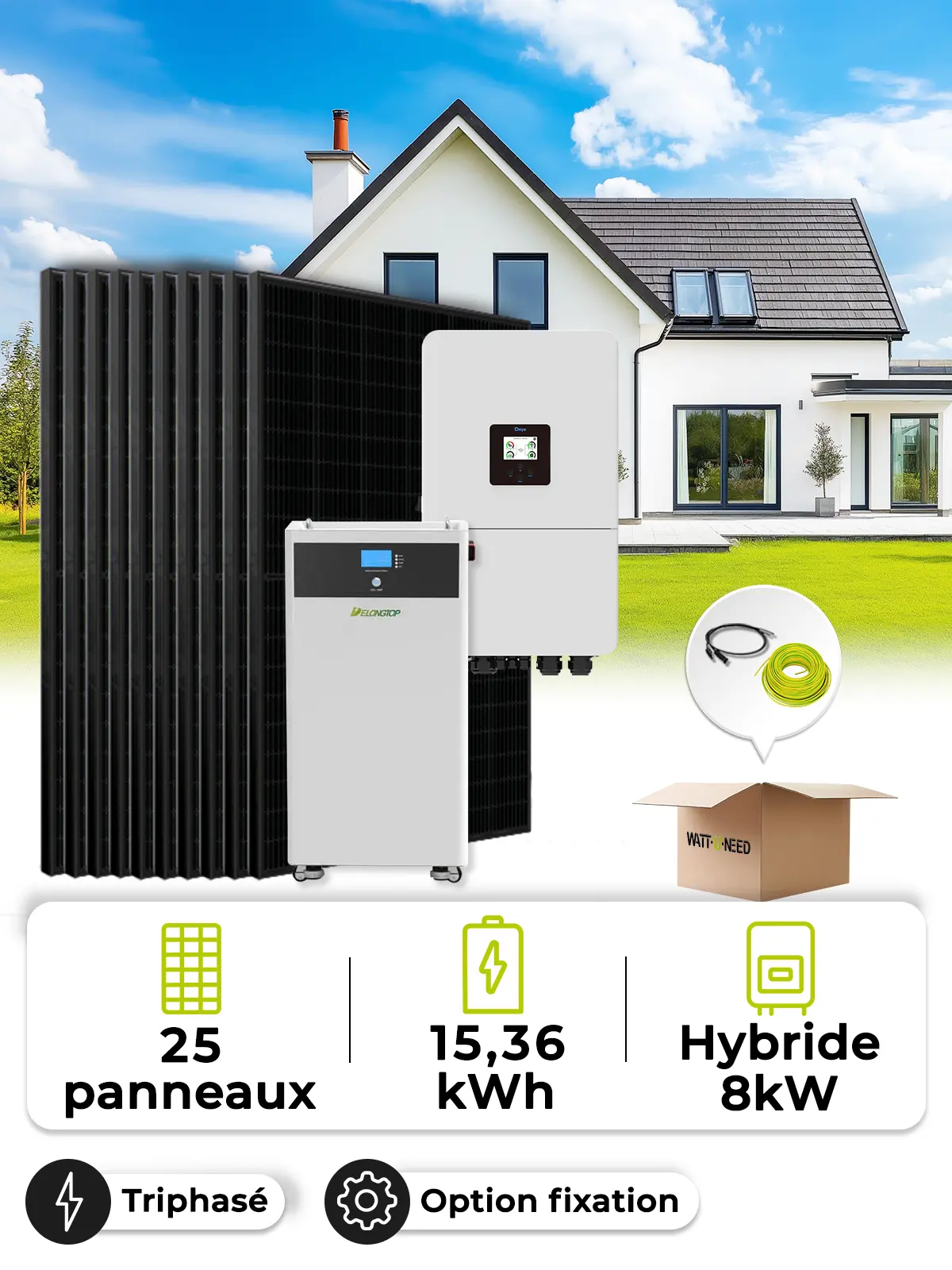 11.3 kWp Self-Consumption Solar Kit – 8 kW Inverter – 15.36 kWh Battery