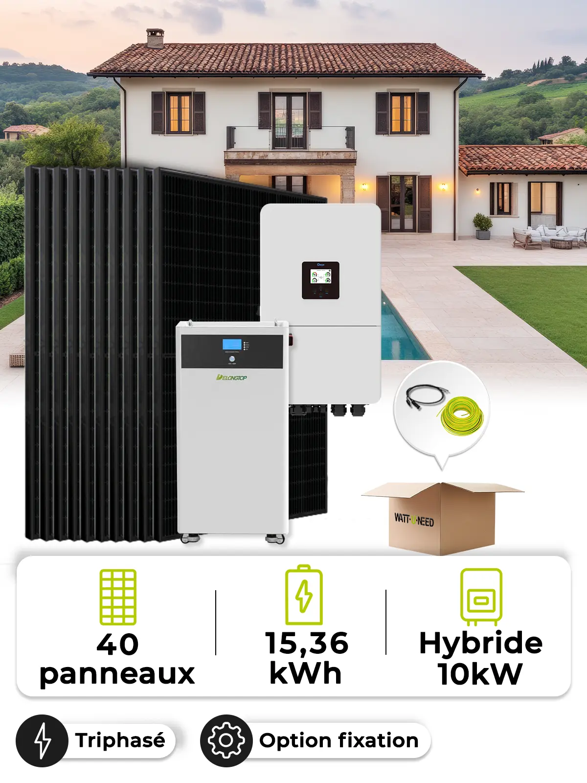 18 kWp three-phase solar kit (15 kW) with a 15.36 kWh battery