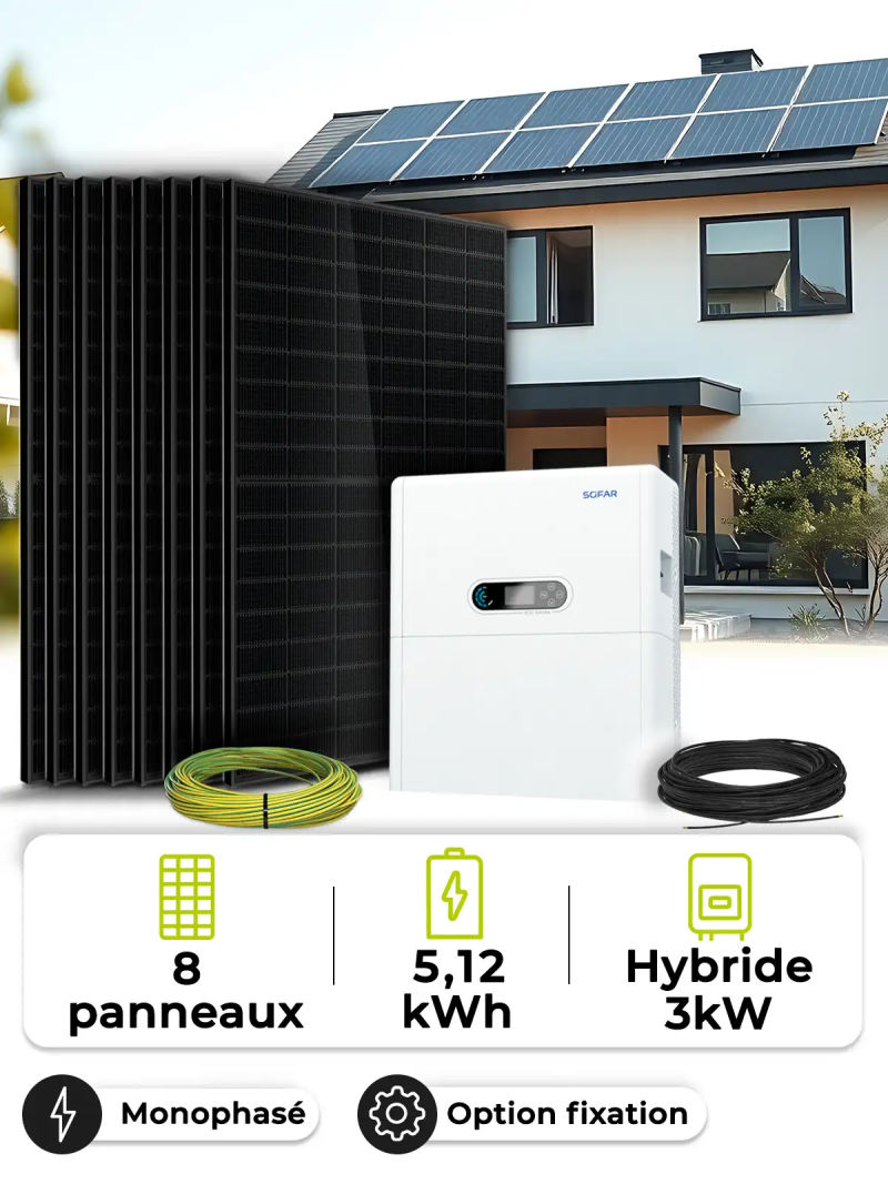 Kit solaire autoconsommation 3kVA avec batterie lithium Sofar