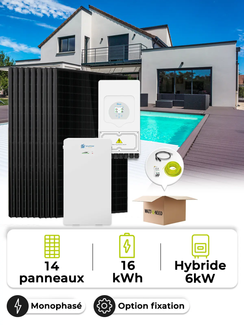 Kit Solaire Autoconsommation 6,3 kWc – Mono 6 kW – Batterie 16 kWh