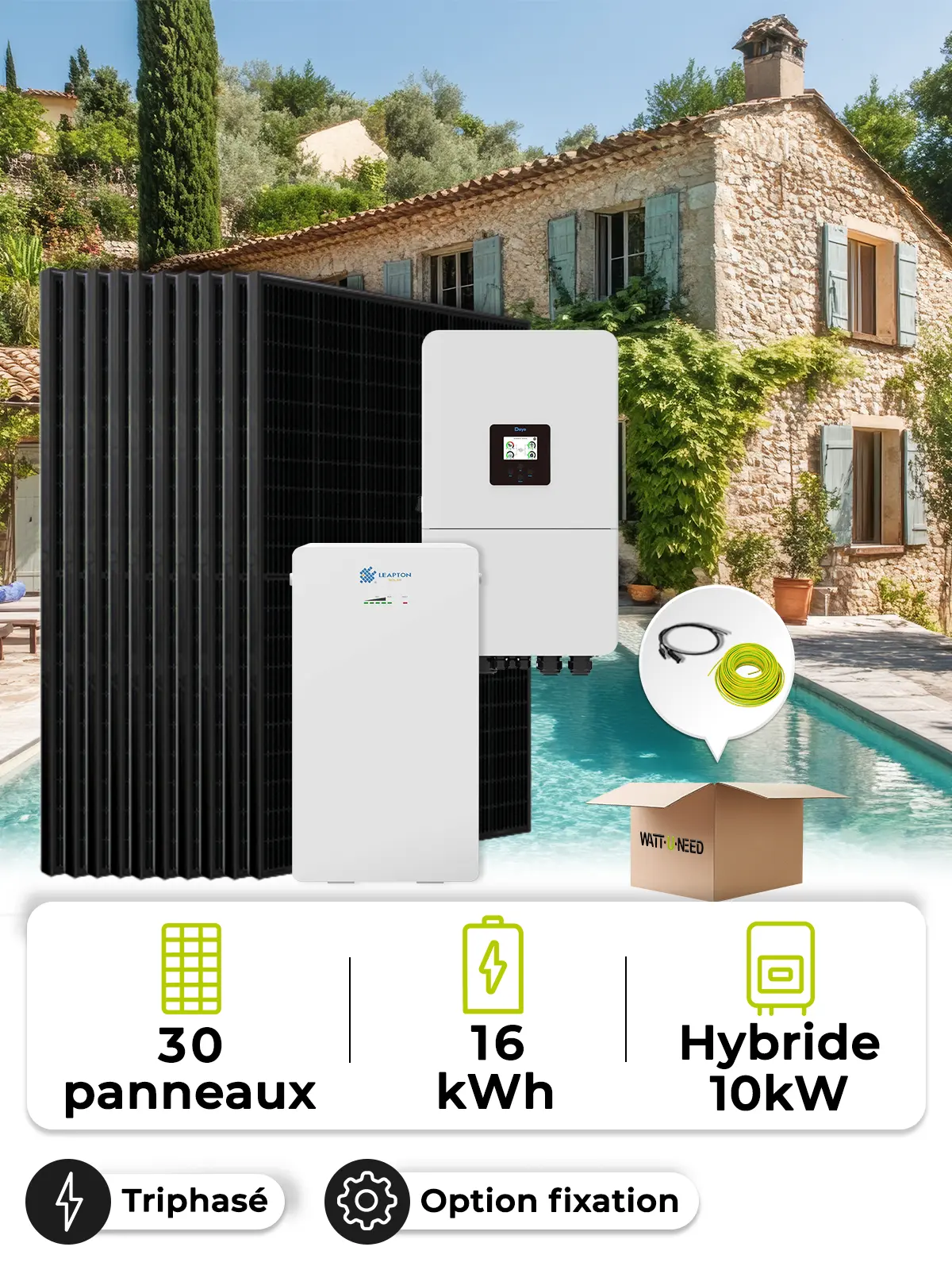 Kit Solaire Autoconsommation 13,5 kWc – Tri 10 kW – Batterie 16 kWh