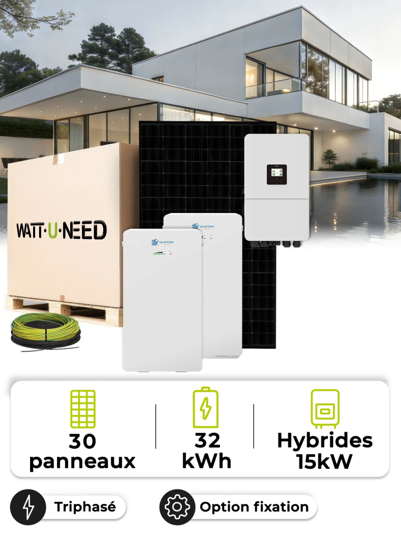 Three-phase solar kit with 15 kW hybrid inverter + 32 kWh | Wattuneed