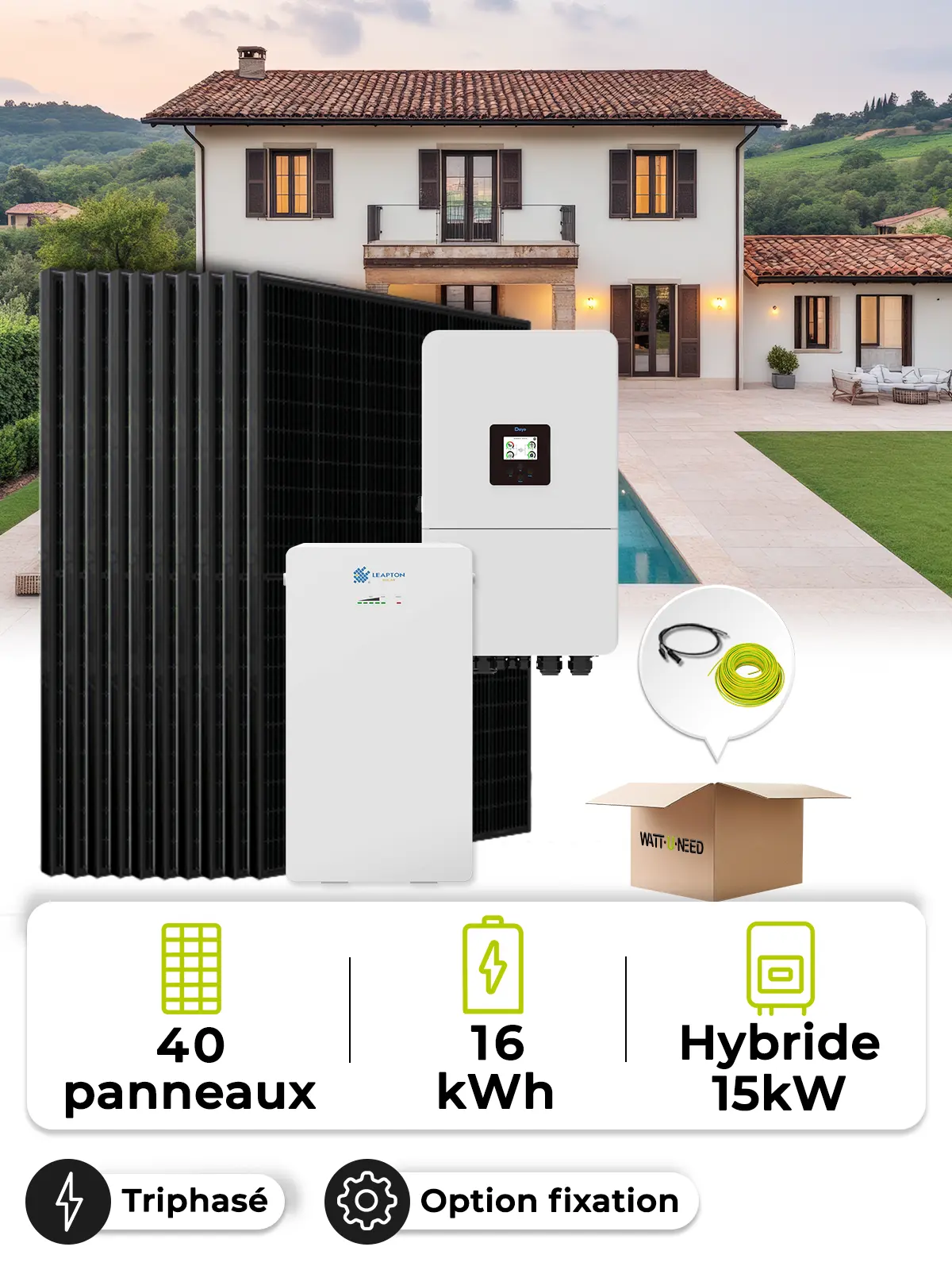 18 kWp three-phase solar kit (15 kW) with a 16 kWh battery