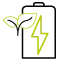 Icone batterie avec un éclair vert et des feuilles