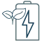 Icono de bateria con rayo verde y hojas